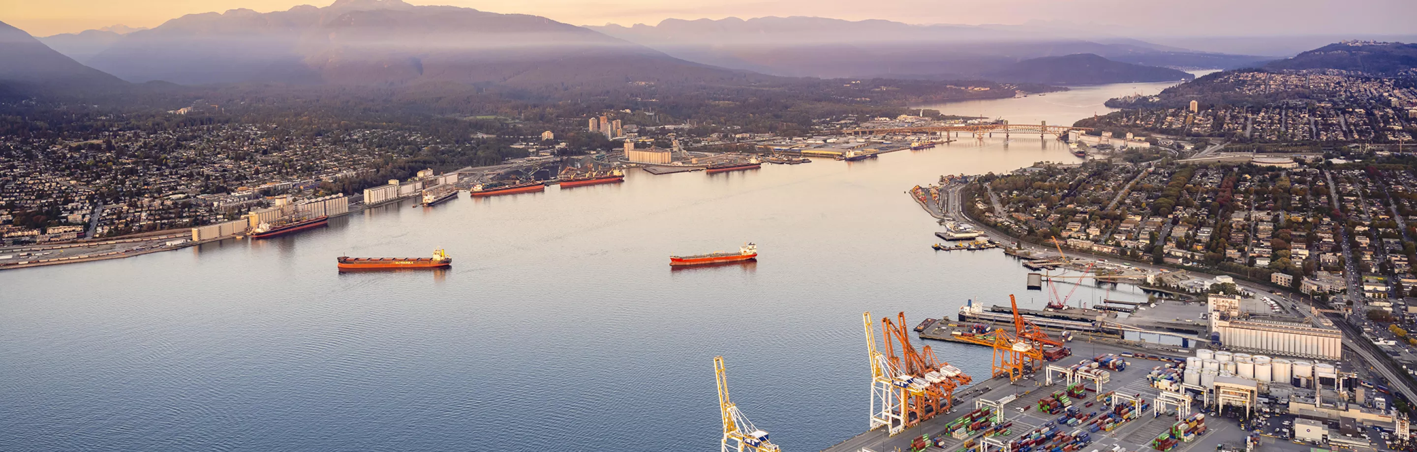 Aerial of Vancouver harbour and the Port of Vancouver