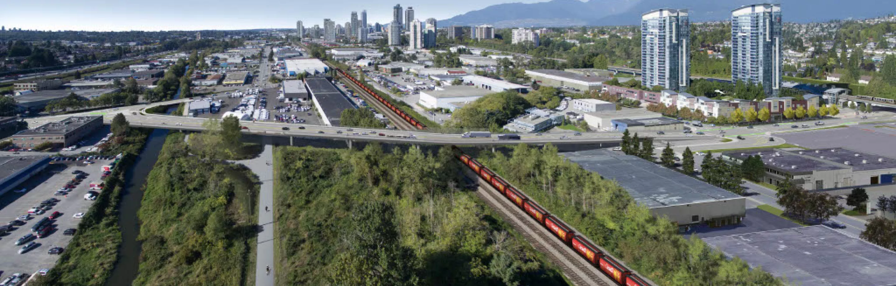 Représentation d'un viaduc traversant les voies ferrées