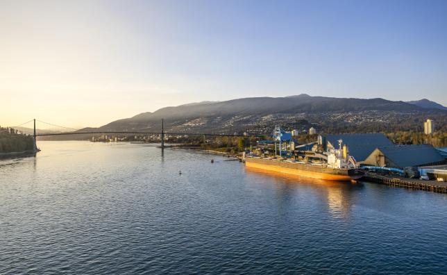 Aerial shot of Vancouver Wharves in the Burrard Inlet